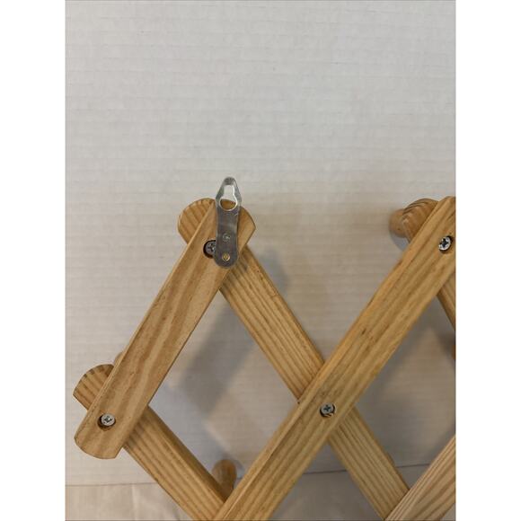 Vintage 10 Peg Wooden Accordion Style Coat Hat Wall Rack Expandable Hanger - Picture 4 of 11